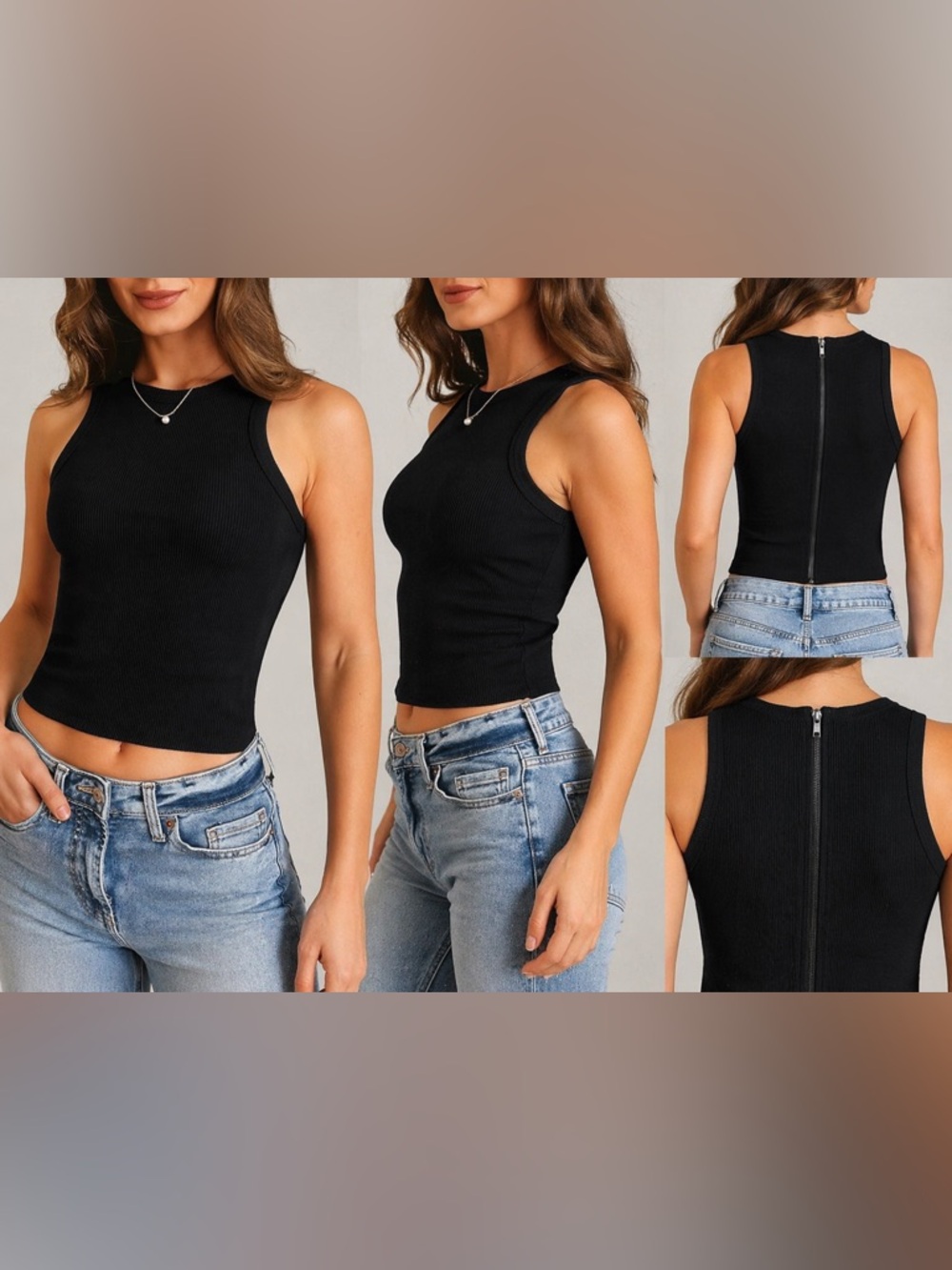 Forever 21 Black Metallic Shimmer Tank Top Size Small High Neck Zip Back
